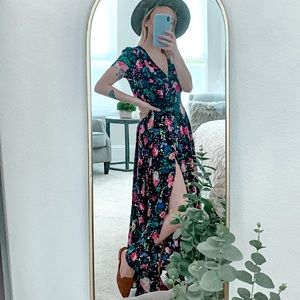 70s style floral flowy button up maxi dress